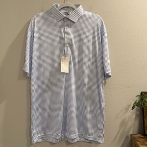 Collars and Co NWT Size XL Thin Blue Check Dress Collar Polo Performance Stretch